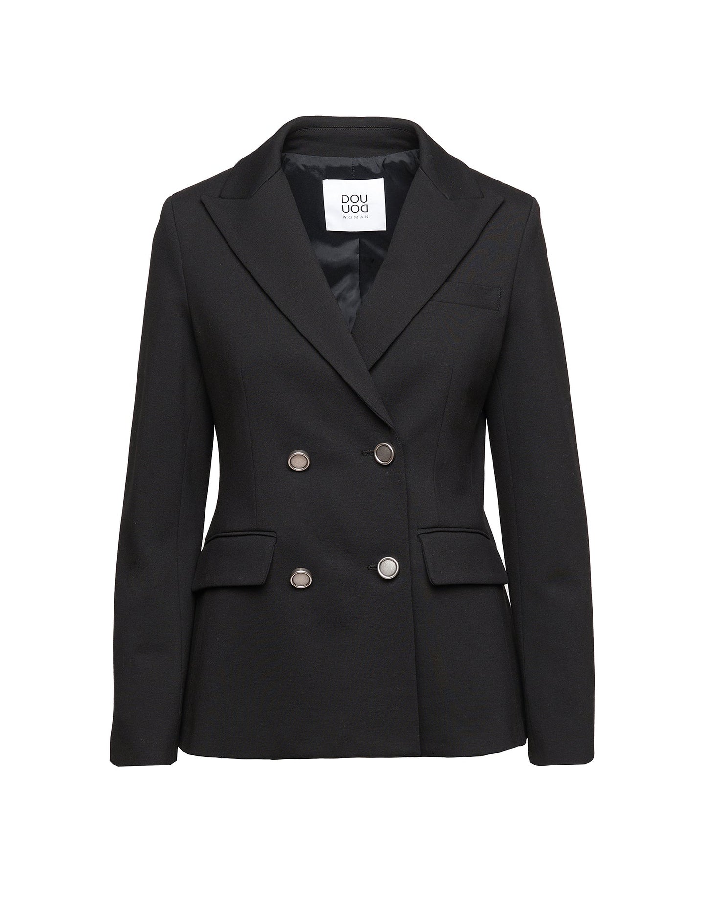 DOUUOD Blazer Doppiopetto in Punto Milano con Bottoni in Metallo Nero