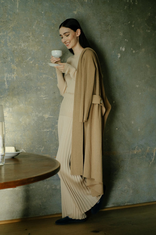 Cashmere Mix Shawl-Collar Maxi Cardigan