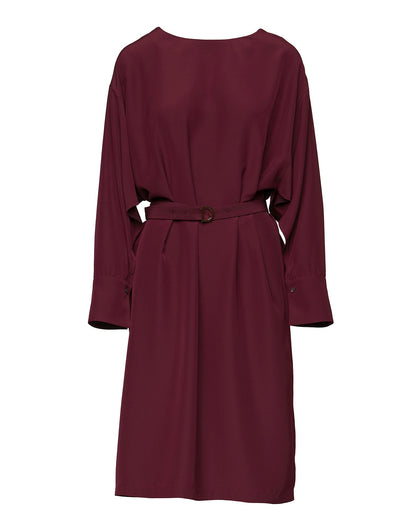 DOUUOD Abito Midi con Gemelli in Cady Bordeaux