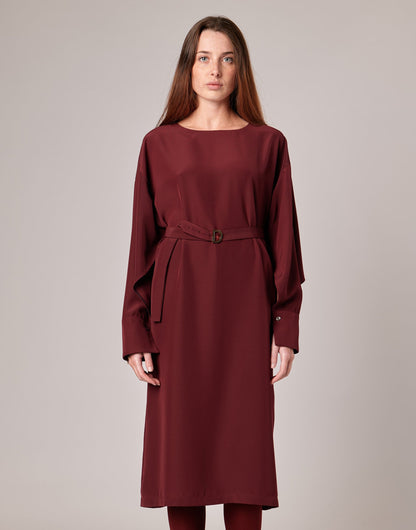 DOUUOD Abito Midi con Gemelli in Cady Bordeaux