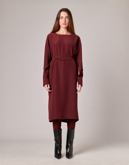 DOUUOD Abito Midi con Gemelli in Cady Bordeaux