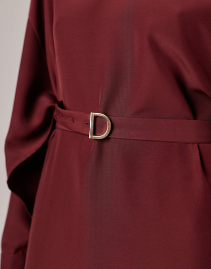 DOUUOD Abito Midi con Gemelli in Cady Bordeaux