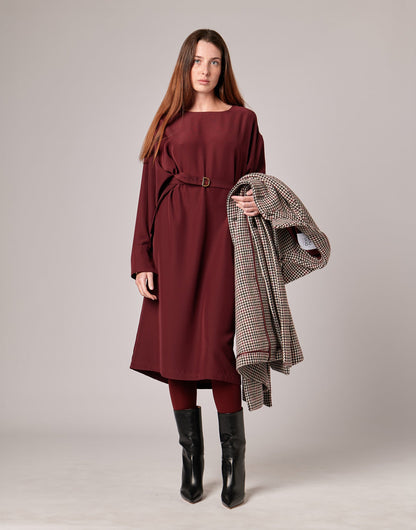 DOUUOD Abito Midi con Gemelli in Cady Bordeaux