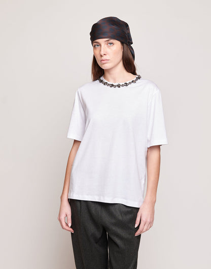 DOUUOD T-shirt Manica Corta con Collana Gioiello Bianca