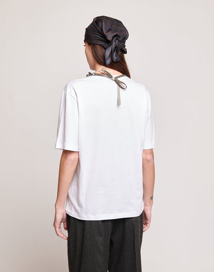 DOUUOD T-shirt Manica Corta con Collana Gioiello Bianca