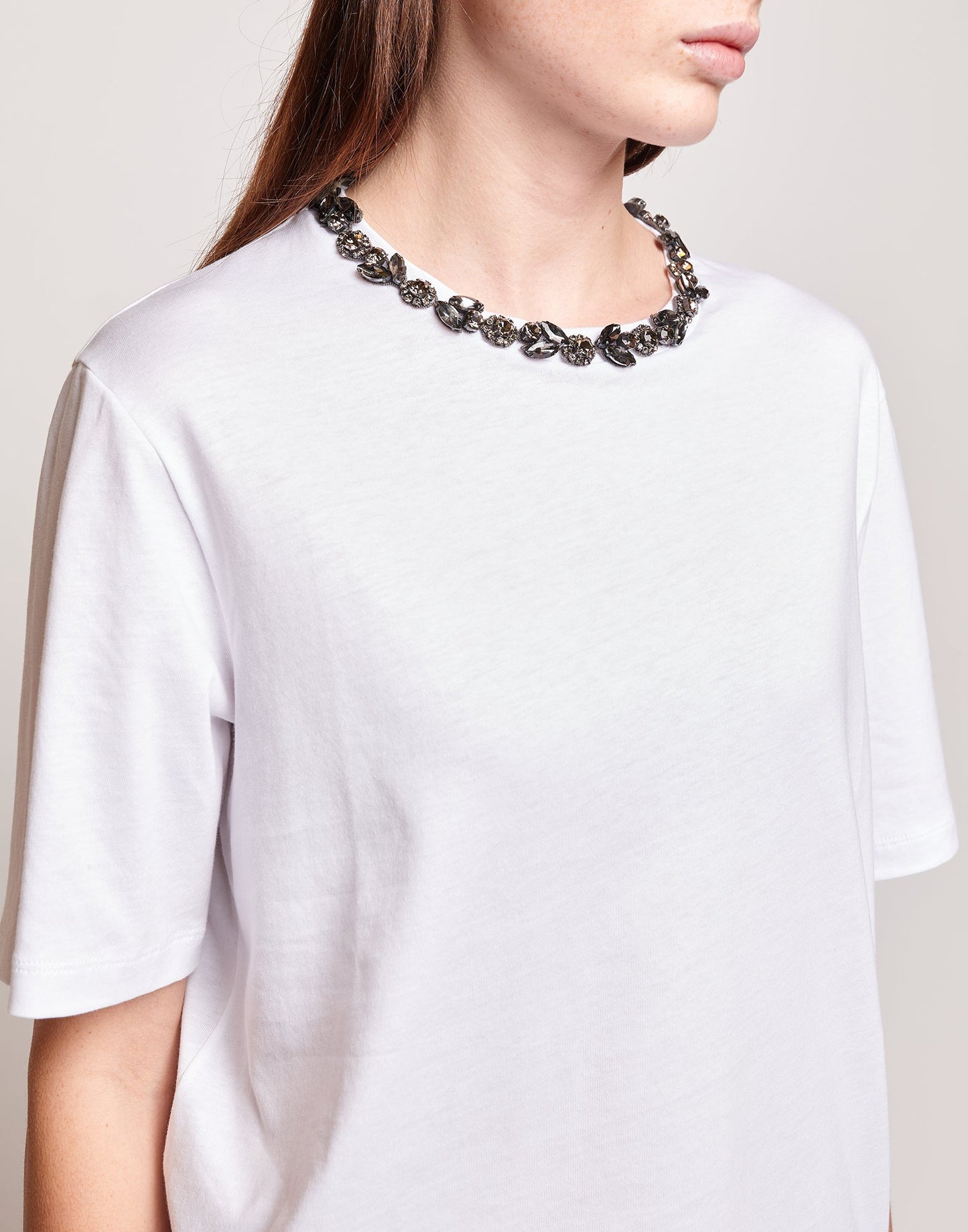 DOUUOD T-shirt Manica Corta con Collana Gioiello Bianca