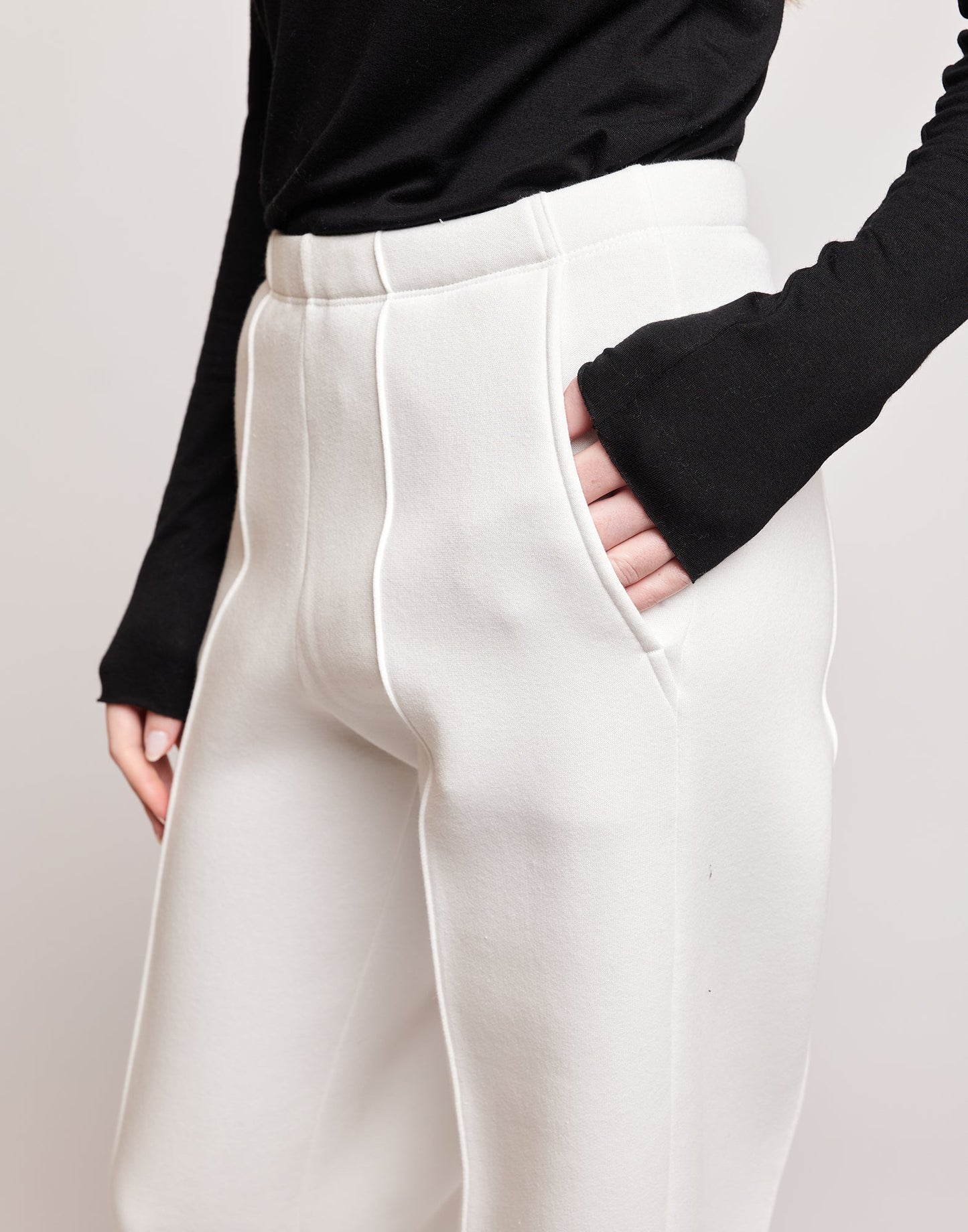 DOUUOD Pantaloni a Gamba Larga in Felpa Soft Panna