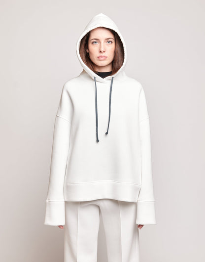 DOUUOD Felpa con Cappuccio in Cotone con Logo sulla Manica Panna