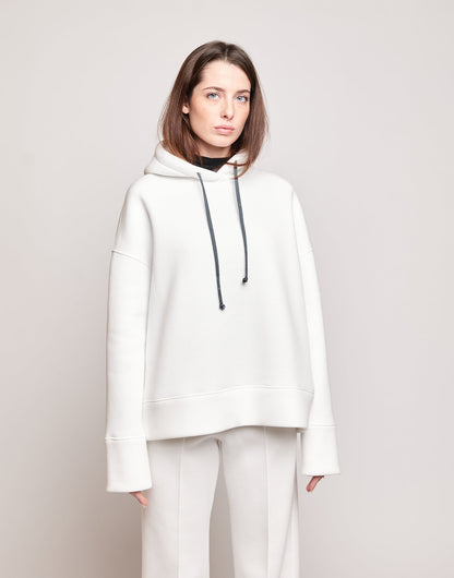 DOUUOD Felpa con Cappuccio in Cotone con Logo sulla Manica Panna