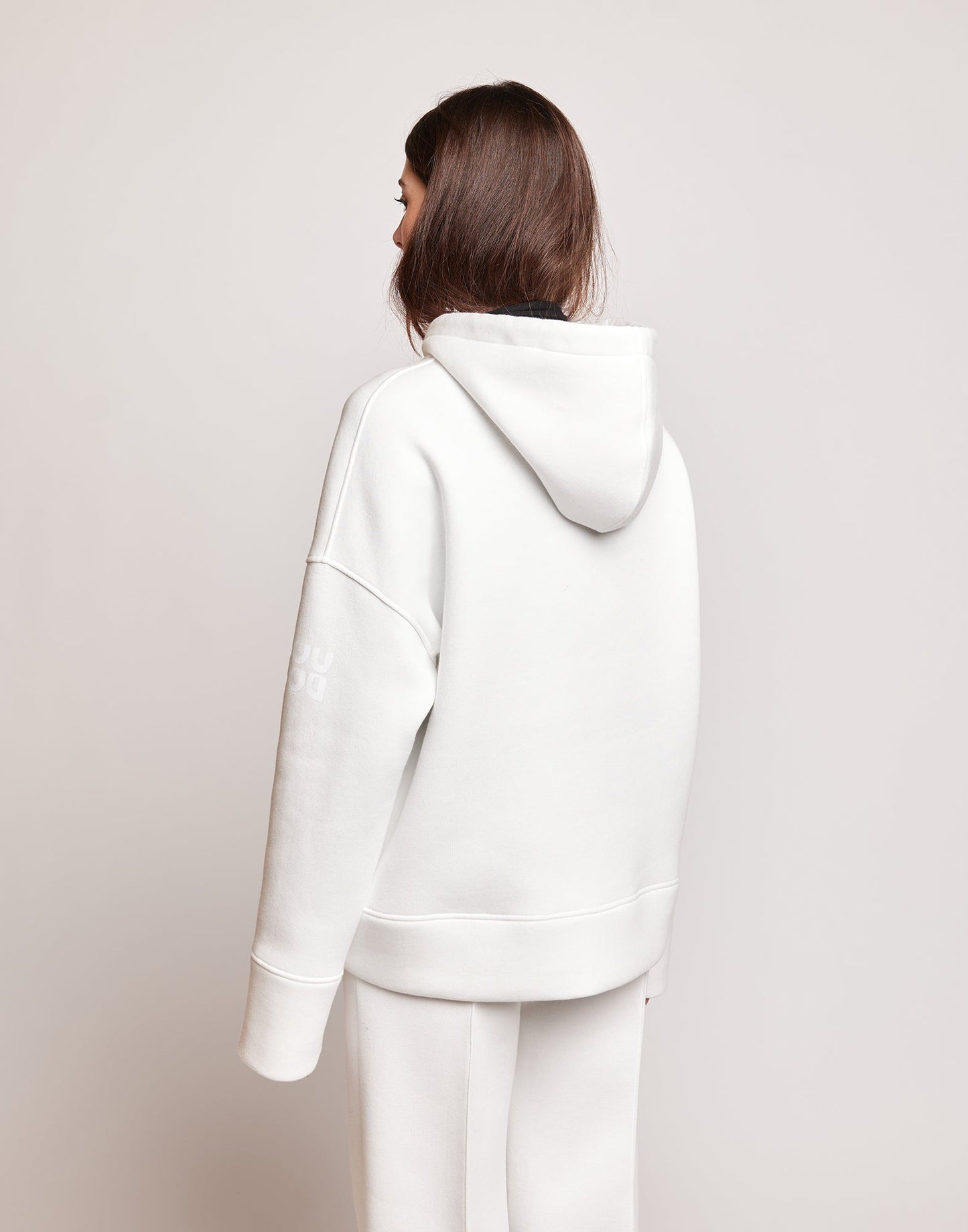 DOUUOD Felpa con Cappuccio in Cotone con Logo sulla Manica Panna