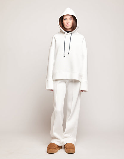 DOUUOD Felpa con Cappuccio in Cotone con Logo sulla Manica Panna