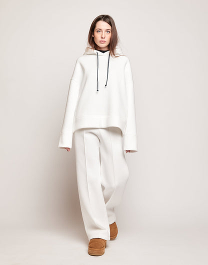 DOUUOD Felpa con Cappuccio in Cotone con Logo sulla Manica Panna