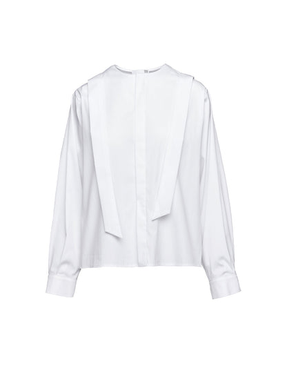 DOUUOD Camicia in Popeline Stretch con Nastro al Collo Bianco