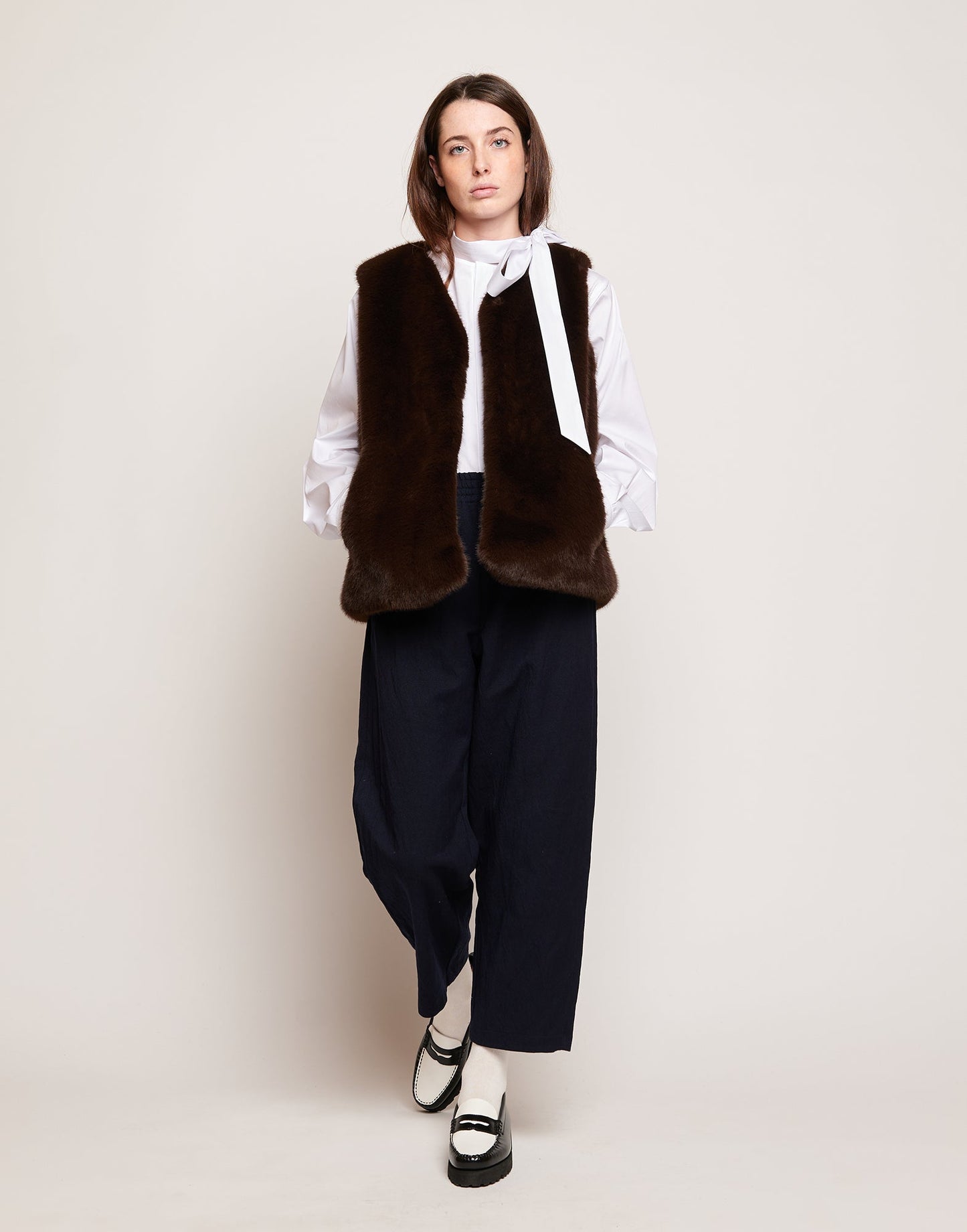 DOUUOD Camicia in Popeline Stretch con Nastro al Collo Bianco