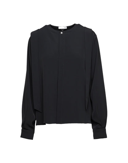 DOUUOD Camicia in Cady Fluido con Sciarpa Staccabile Nera