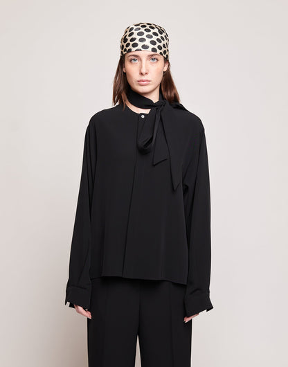 DOUUOD Camicia in Cady Fluido con Sciarpa Staccabile Nera