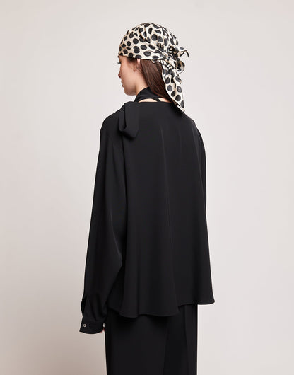 DOUUOD Camicia in Cady Fluido con Sciarpa Staccabile Nera