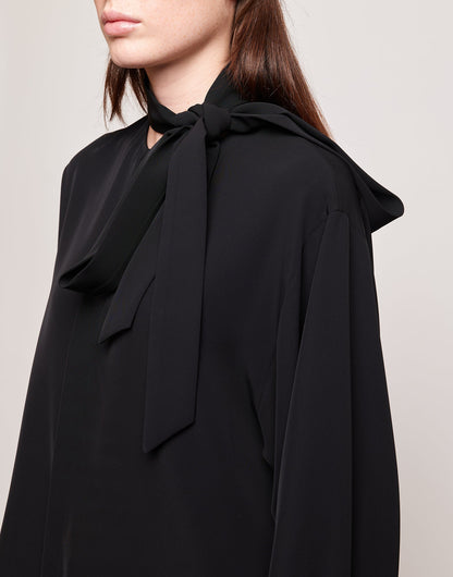 DOUUOD Camicia in Cady Fluido con Sciarpa Staccabile Nera