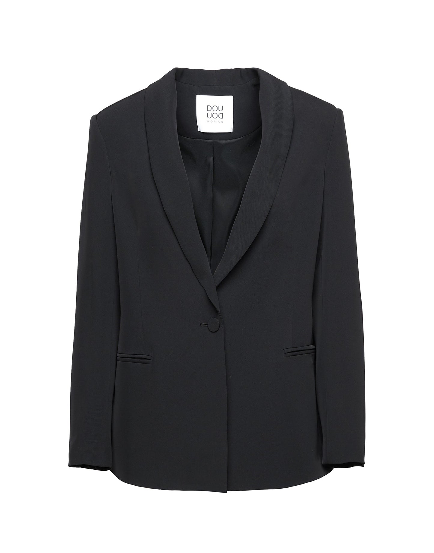 DOUUOD Giacca Smoking in Cady Fluido a un Bottone Nera