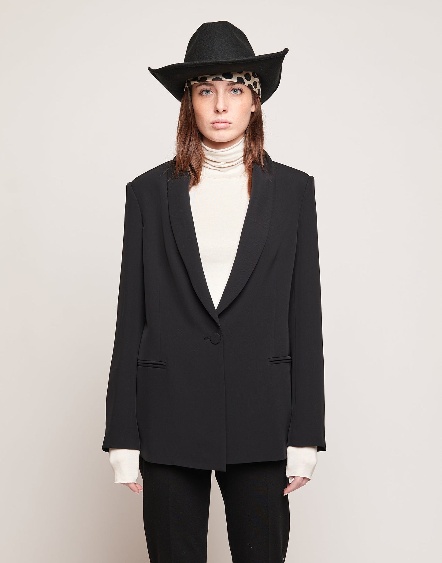 DOUUOD Giacca Smoking in Cady Fluido a un Bottone Nera