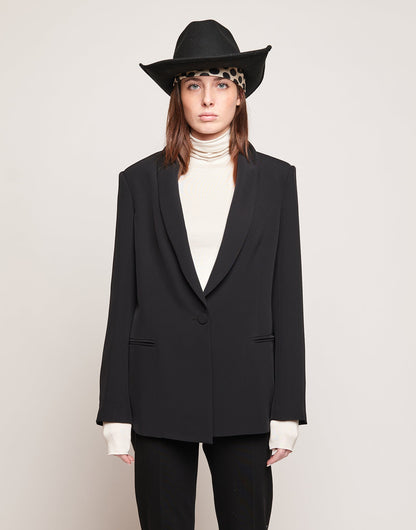 DOUUOD Giacca Smoking in Cady Fluido a un Bottone Nera