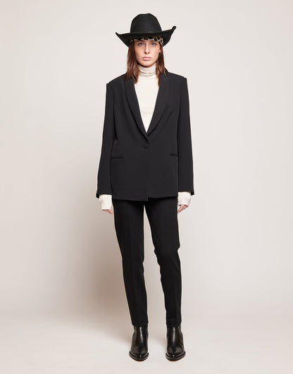 DOUUOD Giacca Smoking in Cady Fluido a un Bottone Nera