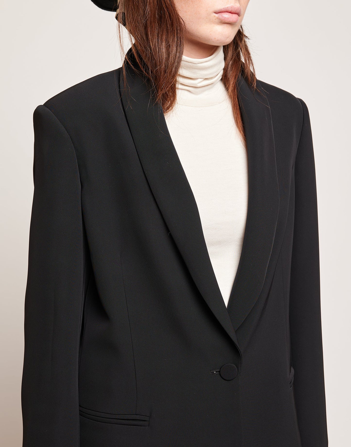 DOUUOD Giacca Smoking in Cady Fluido a un Bottone Nera