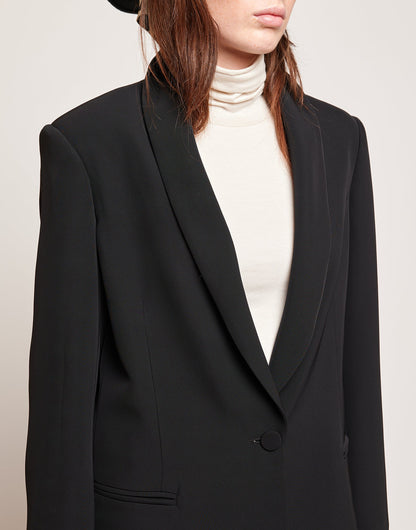 DOUUOD Giacca Smoking in Cady Fluido a un Bottone Nera