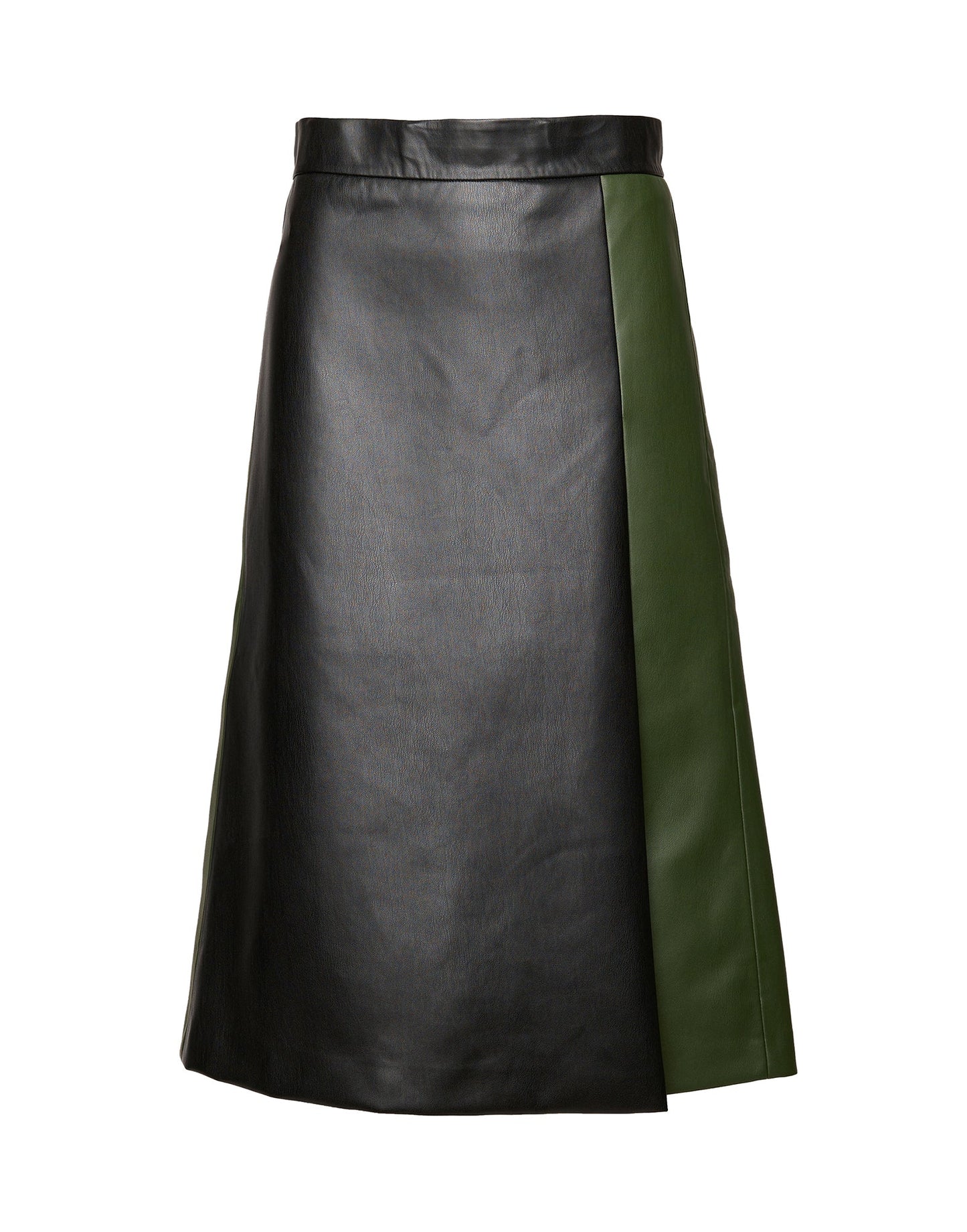 DOUUOD Gonna Longuette in Eco Soft Leather Bicolore Oliva/Nero