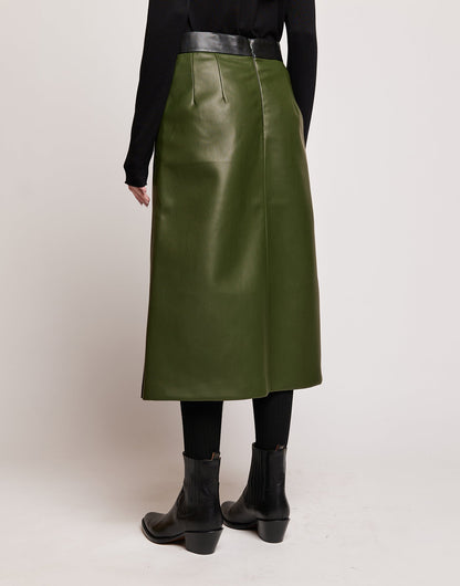 DOUUOD Gonna Longuette in Eco Soft Leather Bicolore Oliva/Nero