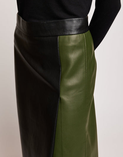 DOUUOD Gonna Longuette in Eco Soft Leather Bicolore Oliva/Nero