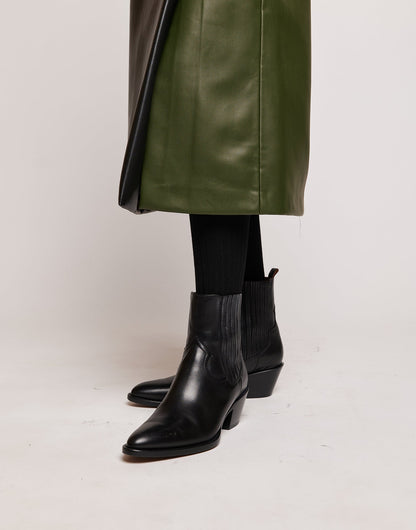 DOUUOD Gonna Longuette in Eco Soft Leather Bicolore Oliva/Nero