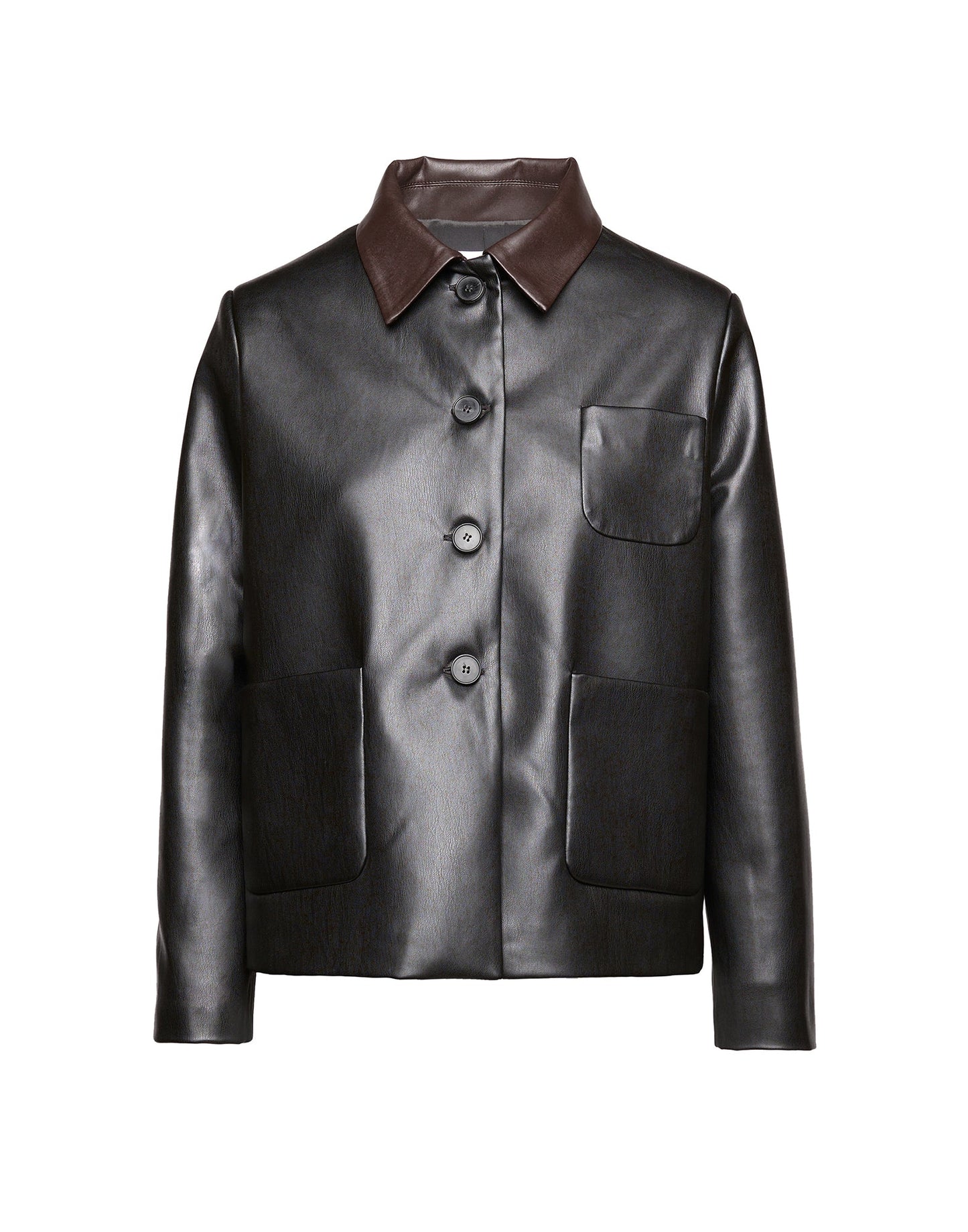 DOUUOD Giacca Scatolina in Eco Soft Leather con Collo a Contrasto Nero/Moro