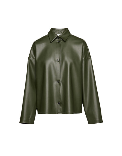 DOUUOD Camicia in Eco Soft Leather con Bottoni in Corno Oliva