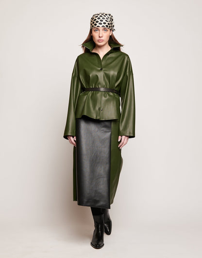 DOUUOD Camicia in Eco Soft Leather con Bottoni in Corno Oliva