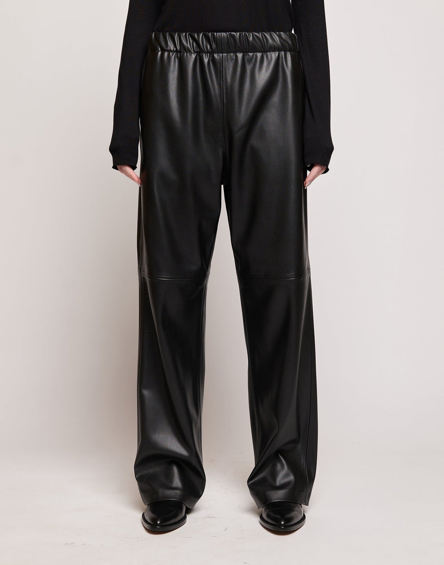 DOUUOD Pantaloni in Eco Soft Leather con Vita Elasticizzata Neri