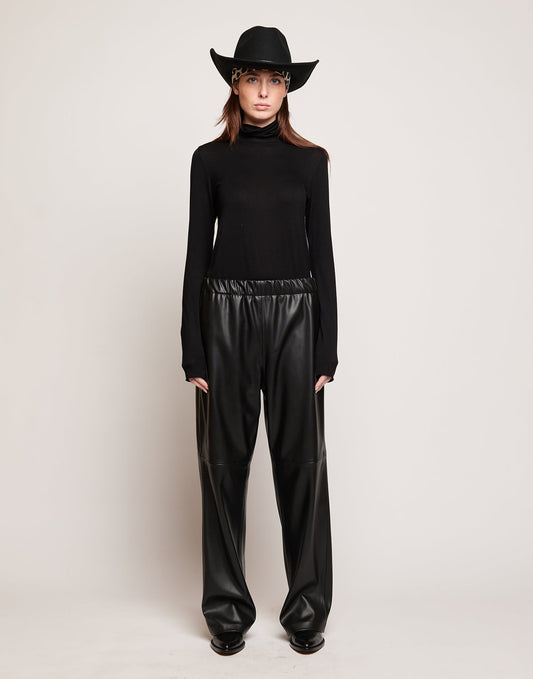 DOUUOD Pantaloni in Eco Soft Leather con Vita Elasticizzata Neri