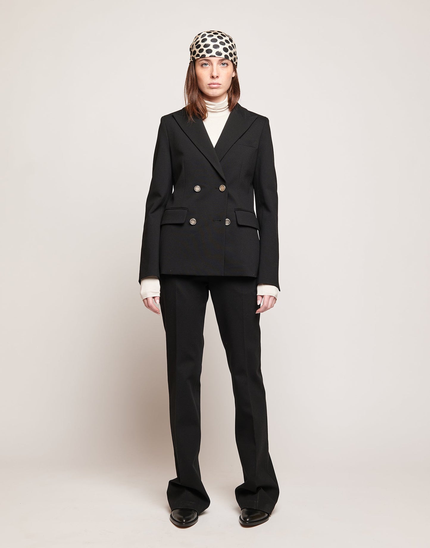 DOUUOD Blazer Doppiopetto in Punto Milano con Bottoni in Metallo Nero