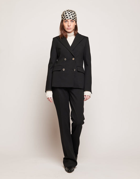 DOUUOD Blazer Doppiopetto in Punto Milano con Bottoni in Metallo Nero