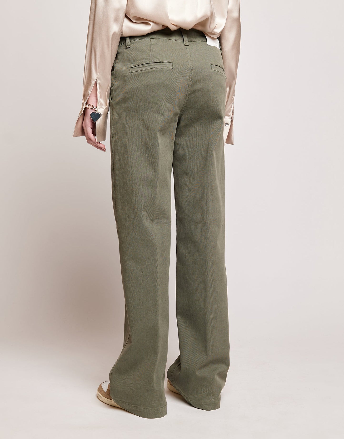 DOUUOD Pantaloni a Palazzo in Drill di Cotone Stretch Militare