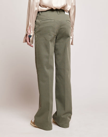 DOUUOD Pantaloni a Palazzo in Drill di Cotone Stretch Militare