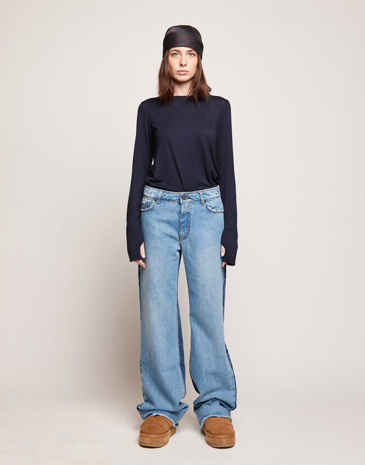 DOUUOD Jeans 5 Tasche a Palazzo Bicolore