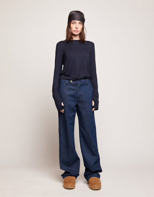 DOUUOD Jeans a Palazzo in Denim Stretch Blu