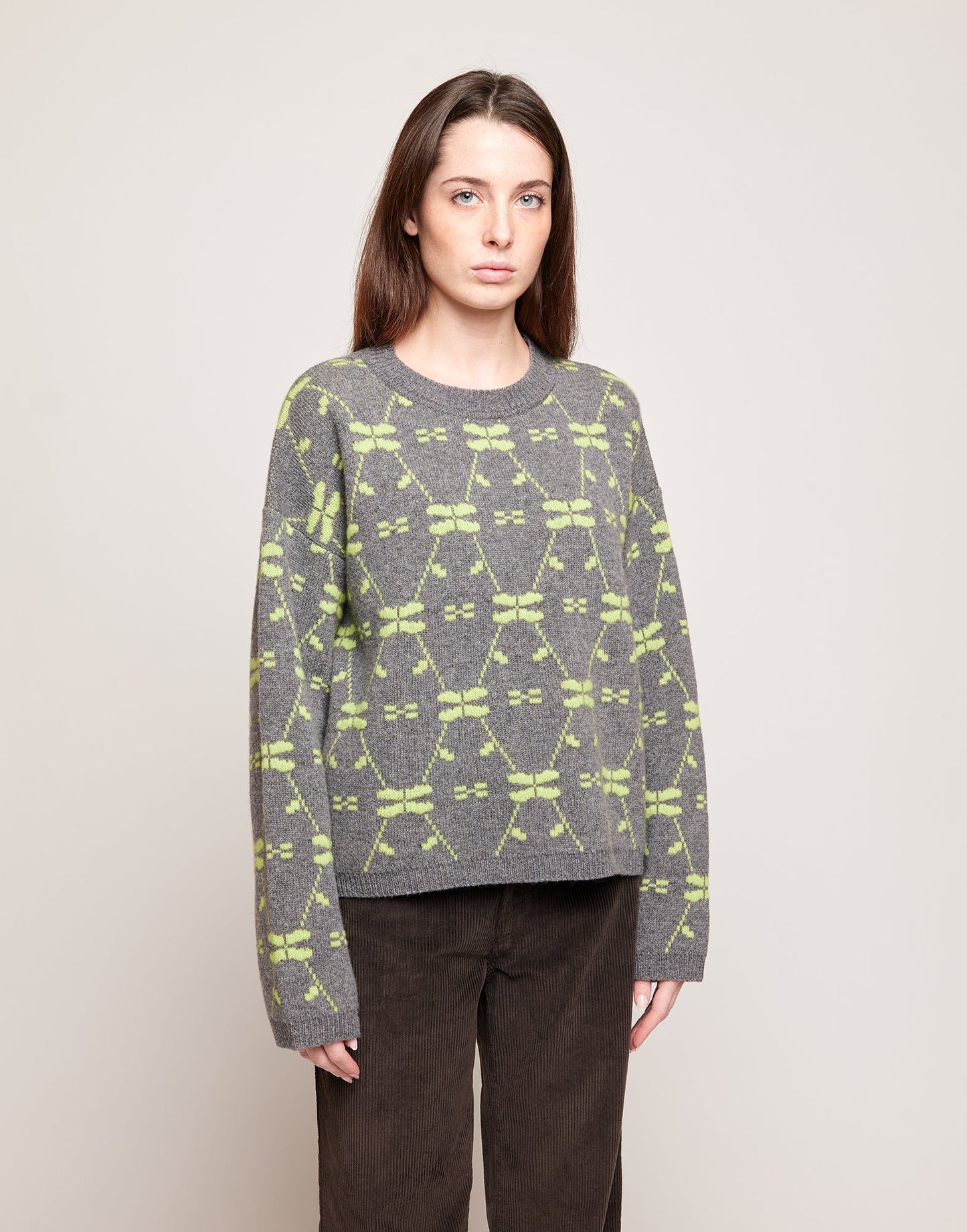 DOUUOD Maglione in Lana Merino Supergeelong Grigio/Lime