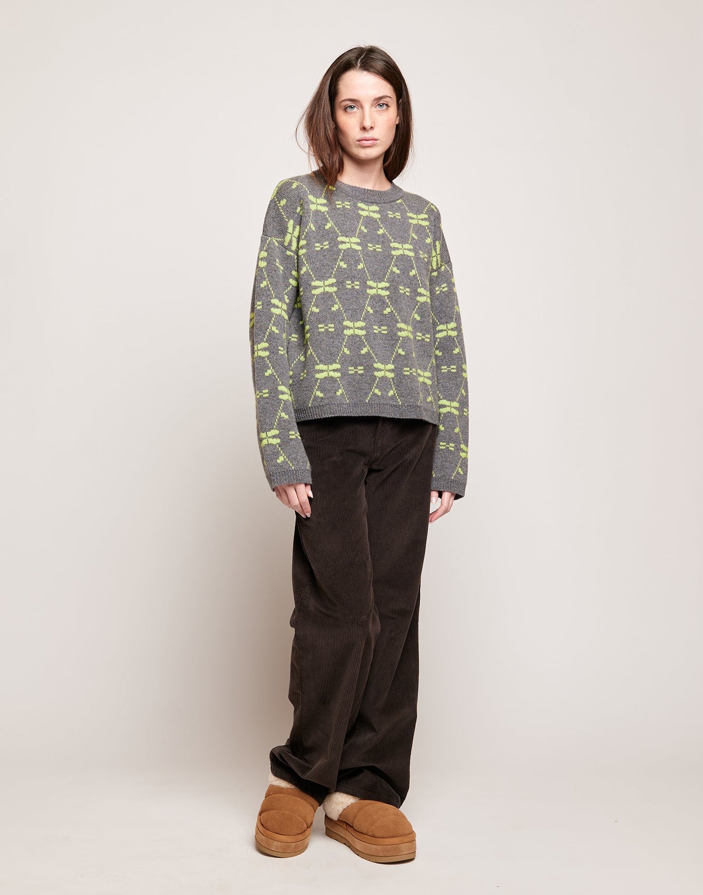 DOUUOD Maglione in Lana Merino Supergeelong Grigio/Lime