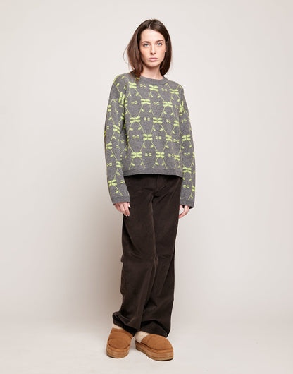 DOUUOD Maglione in Lana Merino Supergeelong Grigio/Lime