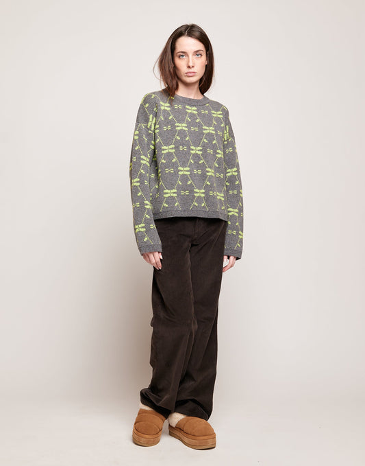 DOUUOD Maglione in Lana Merino Supergeelong Grigio/Lime