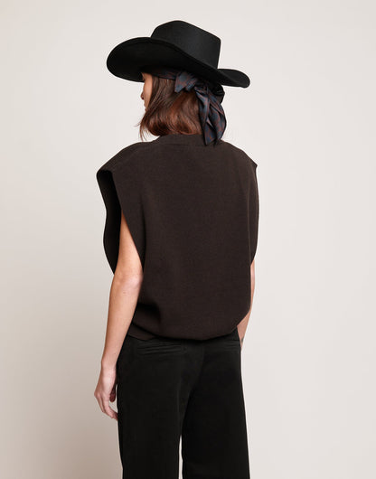 DOUUOD Gilet Girocollo in Lana e Cashmere Ciocco