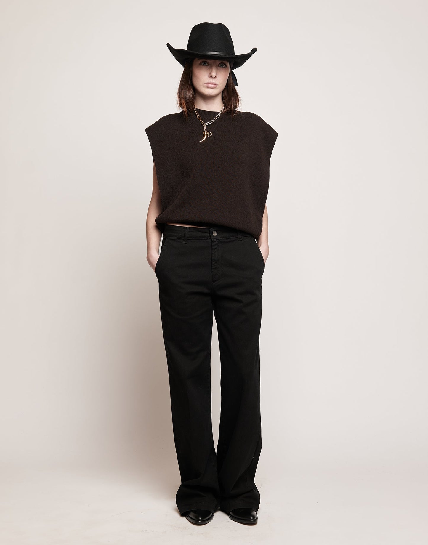 DOUUOD Gilet Girocollo in Lana e Cashmere Ciocco