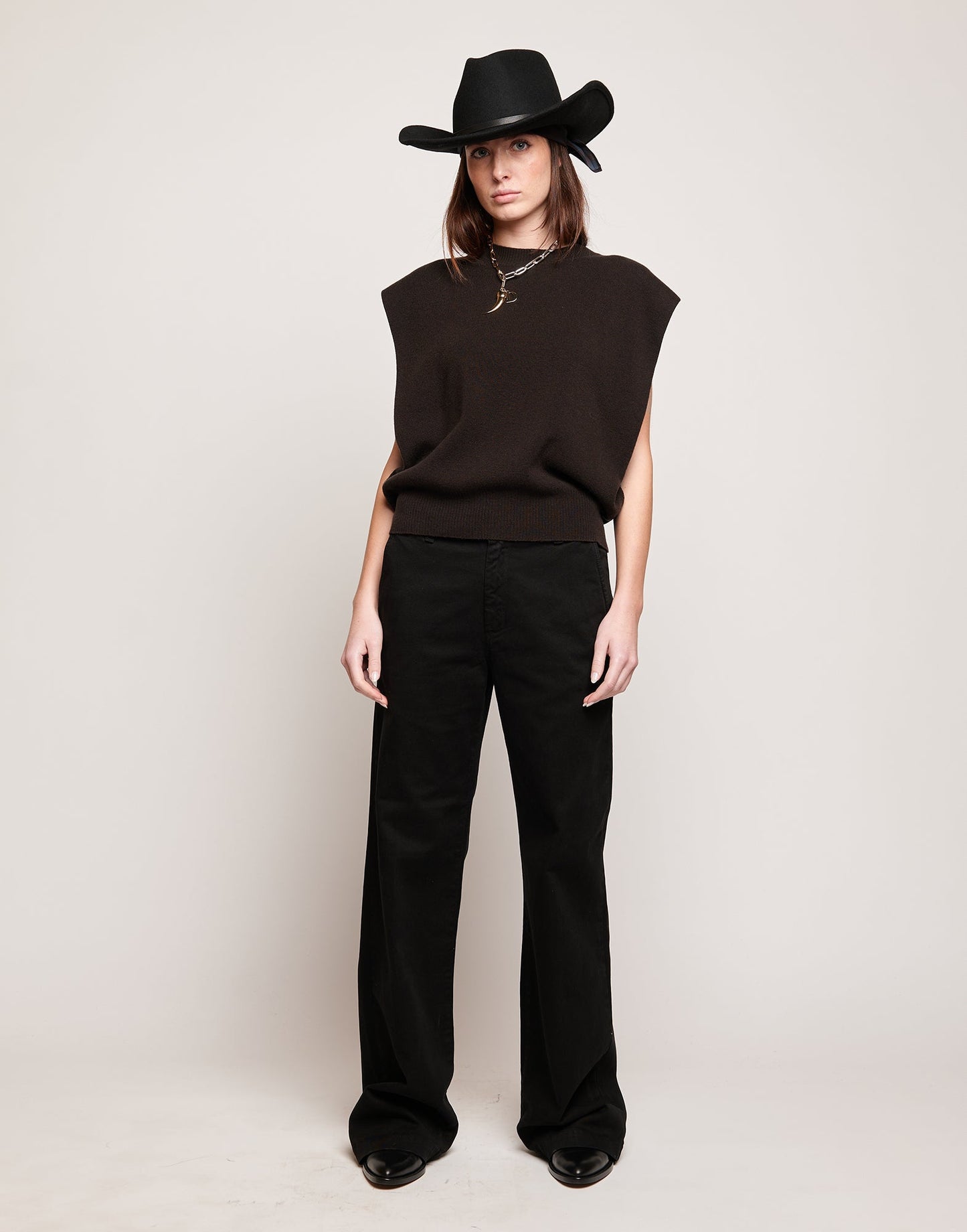 DOUUOD Gilet Girocollo in Lana e Cashmere Ciocco